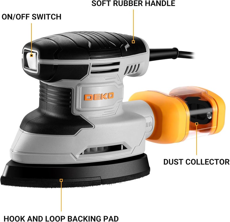 DEKOPRO Detail Sander: Multi-Function Mouse Sander Electric Sander Tool Corded Palm Sanders with Dust Collector, 3 Additional Attachments &12pc Sandpapers for Sanding,Polishing,Removing Paint in Home - Image 2